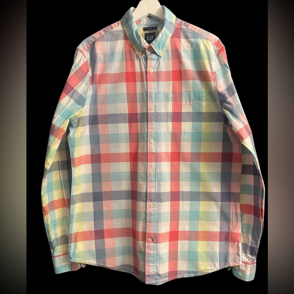 GAP Men’s Slim Fit Button-Down Shirt – Size Large Vibrant Pastel 100% Cotton